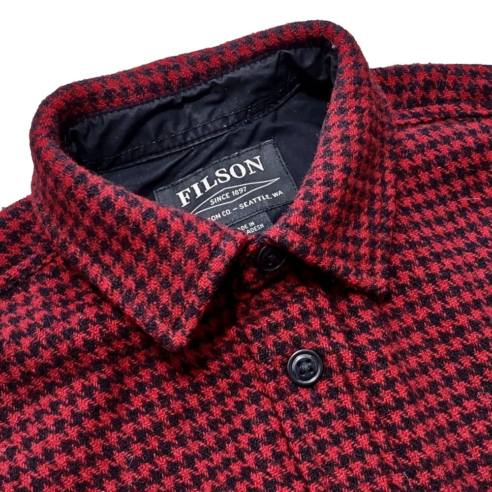 FILSON Wool Shirt Mens XS Northwest Red Black Houndstooth Outdoor 20046128 RARE